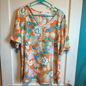 First Love Orange Graphic Blouse Relaxed Fit